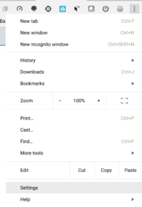 Screenshot of accessing settings via Google Chrome's menu