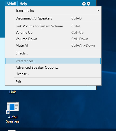 Click on the AirFoil menu to access the Preferences page