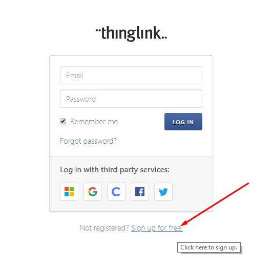 Click Sign up here under thinglink login box.