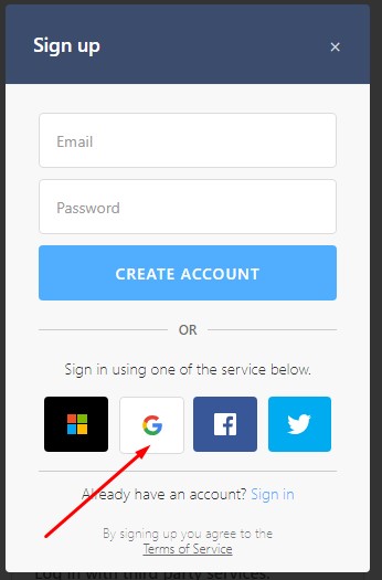 Sign up with the Google option to have one less password to remember.